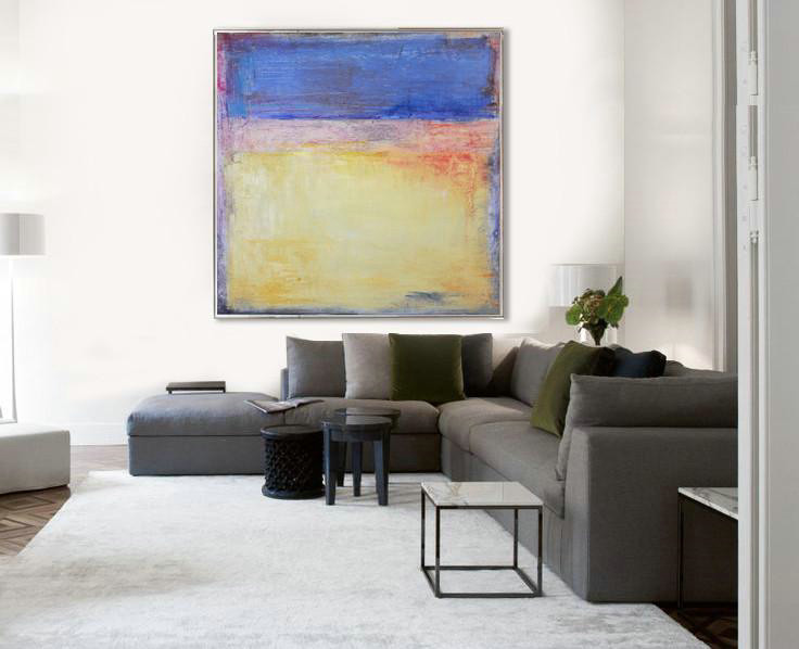 Extra Large Acrylic Painting On Canvas,Oversized Contemporary Art,Hand Paint Abstract Painting,Blue,Yellow,Orange.etc